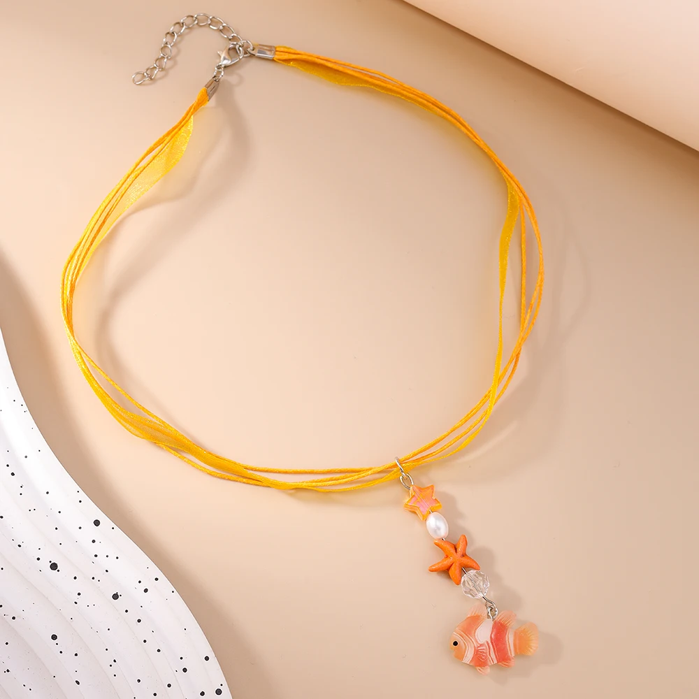 Aihua Kalung Ikan Kecil Bintang Laut Fashion untuk Hadiah Perhiasan Kalung Anak-anak Kartun Cantik Anak Perempuan Wanita Pantai Musim Panas