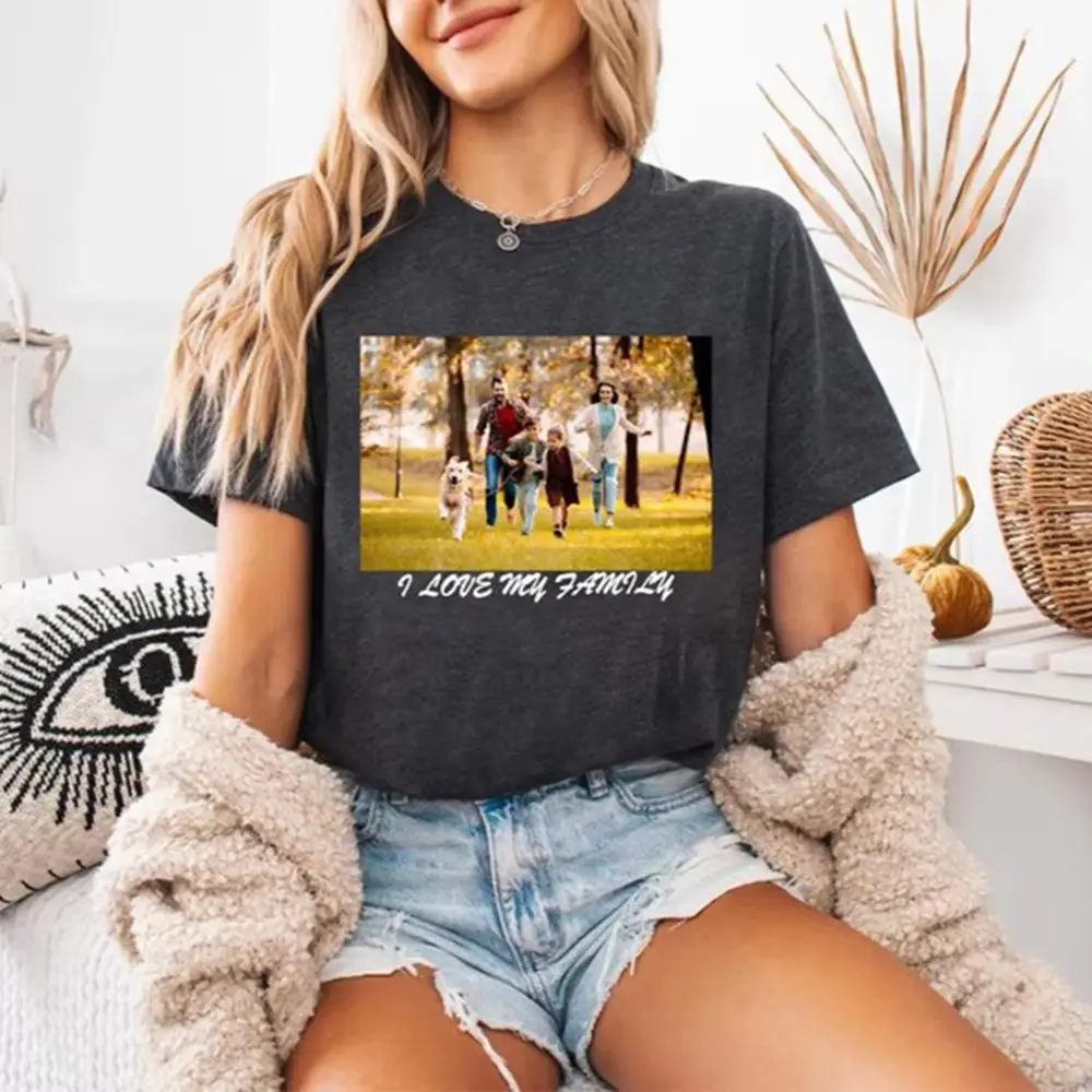 Fashion T Shirt Custom Photo Image Text Personalized Print Design DIY Casual Top For Daily Anniversary Holiday Gift - view 5
