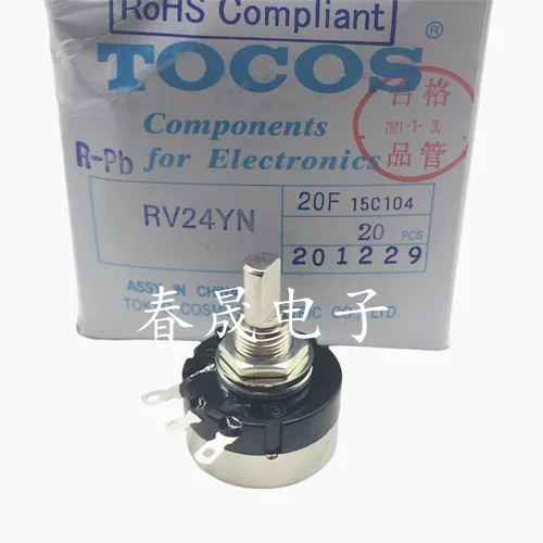 1PCS，Single loop carbon film potentiometer，RV24YN20F15C104，C100K，Axis length 20mm, half axis