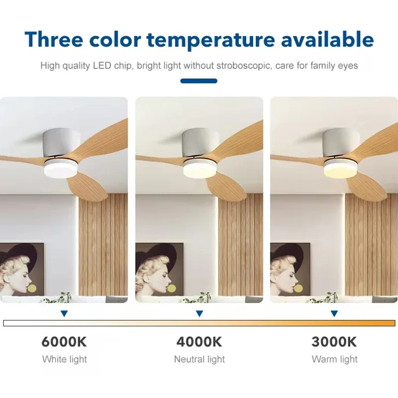 Modern LED ventilador de teto sem luzes, 6 velocidades, Timing Fans, Low Floor Loft, controle remoto, Lux e Vitae, DC Motor, 22 centímetros