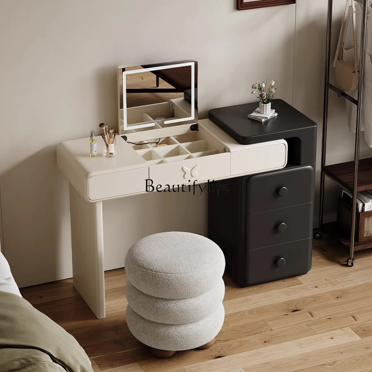 

Modern simple flip mirror dresser bedroom end cream wind solid wood makeup table