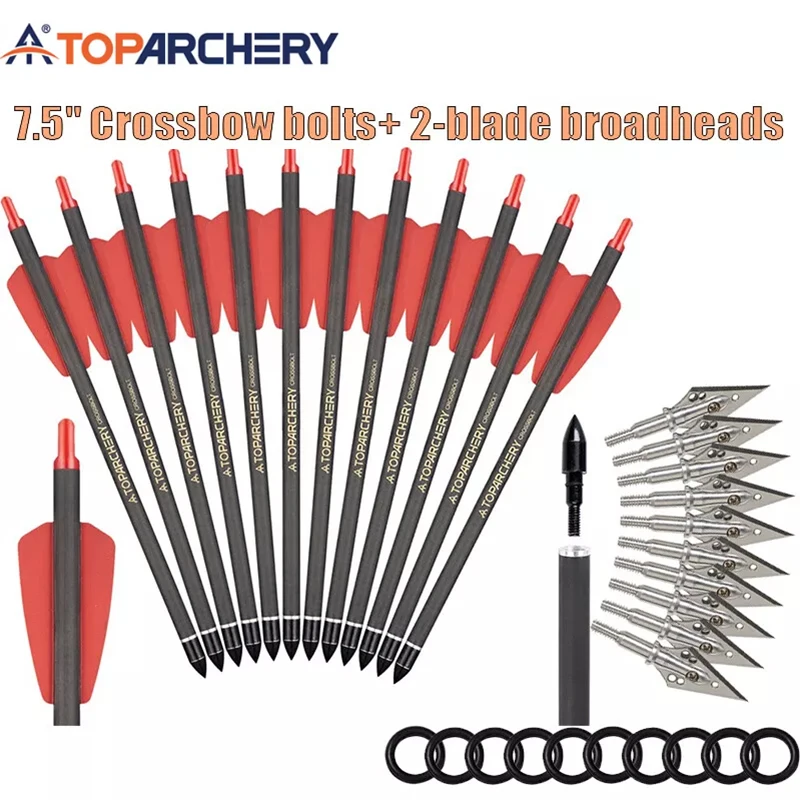 TOPARCHERY 7.5 インチ クロスボウ ボルト ピュアカーボン矢 2 インチ ベーン 24 48 個の矢先 狩猟射撃用