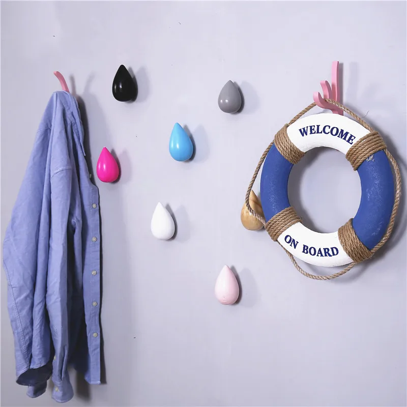 1PC Water Drop Shaped Hook Wood Wall Hanger Door Back Hanger Key Holder Handbag Hat Clothes Wooden Hook Decorative Hooks