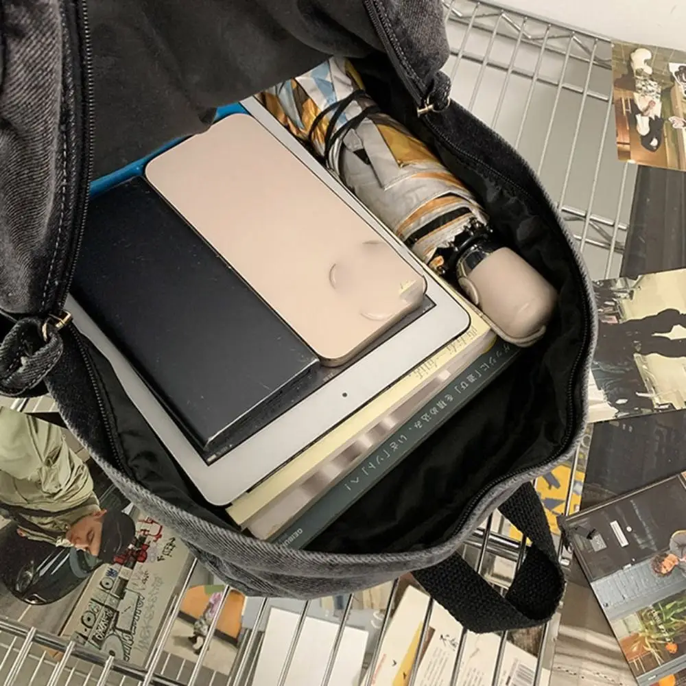 Простой джинсовый рюкзак Y2K в японском стиле, большая вместительная винтажная сумка, однотонная однотонная сумка через плечо в уличном стиле для женщин и мужчин