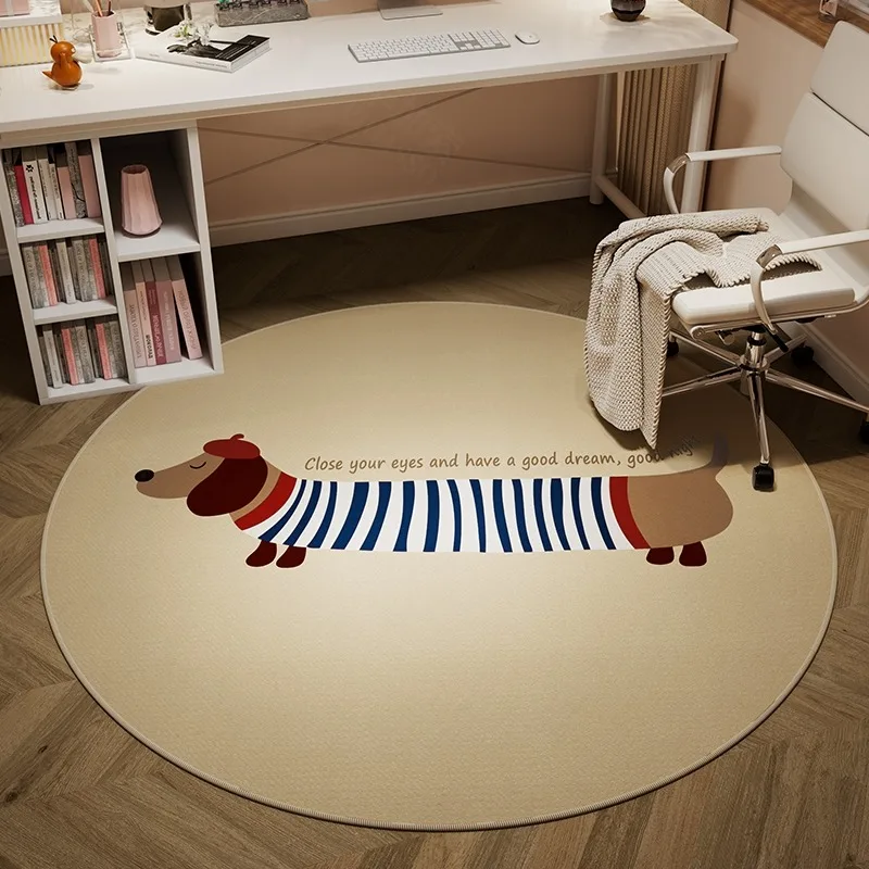 

Bedroom Round Carpet Dachshund Dog Cartoon Rug Study Children's Room Floor Mat Machine Washable Foldable Rugs Large Area Mats