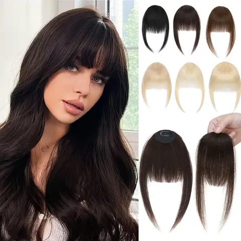 S-noilite 100% 인간의 머리카락 앞머리 클립 에어 프린지 앞머리 여성용 헤어 피스 플래티넘 금발 인간의 머리카락 앞머리 헤어 익스텐션