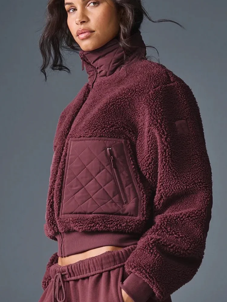 

Kendall Jenner Warm Lamb Fur Imitation Red Diamond id Casual Loose ort Women's Jaet Commute Sle Long Sve Zipper Cl...