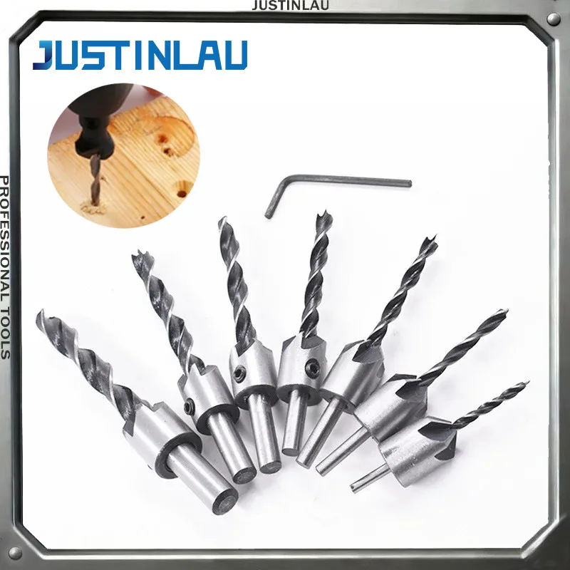 

JUSTINLAU 1 набор инструментов для ручного сверления и нарезания пазов под винты (3/4/5/6/7/8/10 мм) для деревообработки