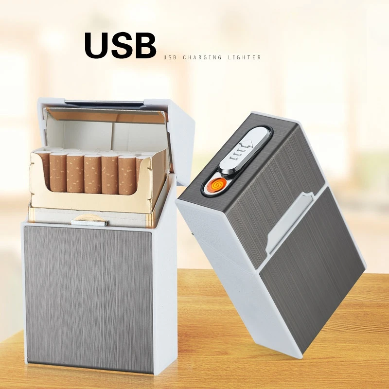 20 Thick Cigarette Case Tungsten Wire Igniter USB Charging Lighter Outdoor Waterproof and Moisture proof Electronic Lighters