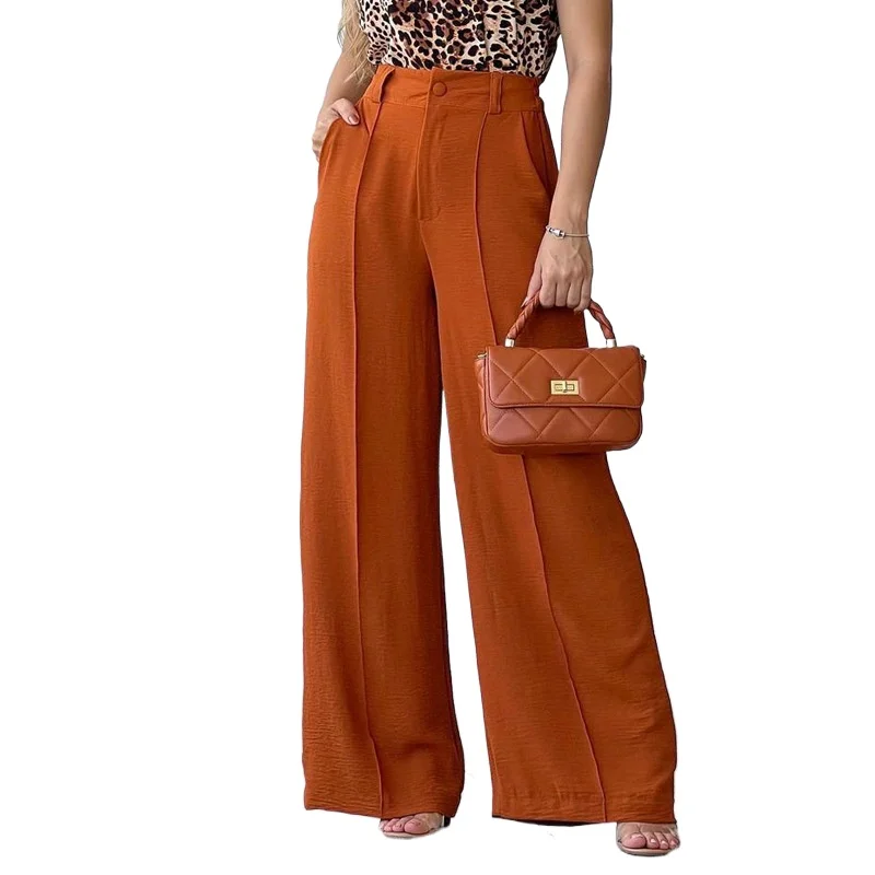 

Women's Long Pants for Cross-border Spring and Summer Thin Solid Color Loose Pleated Casual Pants Wide-leg Elastic Waist Women