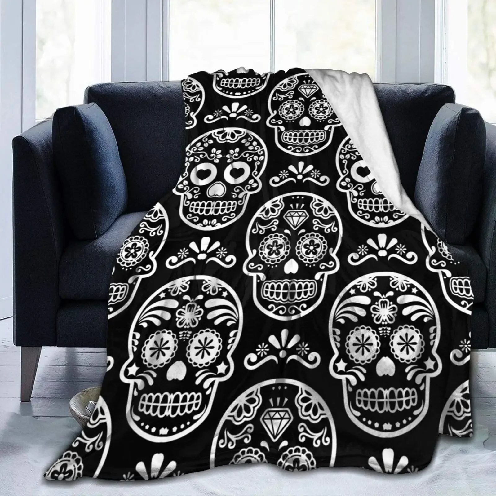 Mexican Sugar Skull Throw Blanket Super Soft for Living RoomHome Decor for Travel Funny Gift for Adults Kids