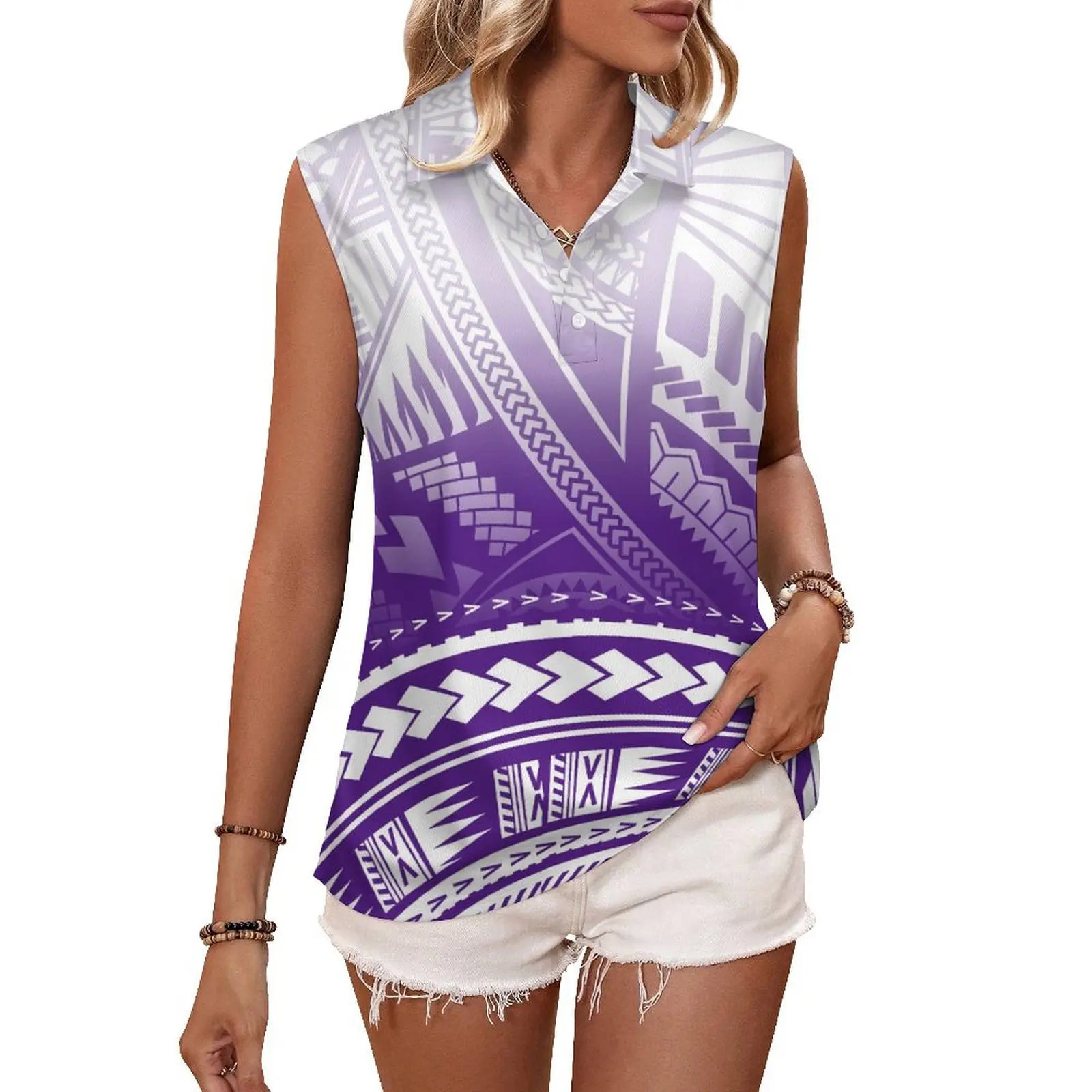 

High Quality Summer Custom Ladies Casual Tank Top Samoa Polynesian Design Sleeveless T-Shirt V-Neck Top