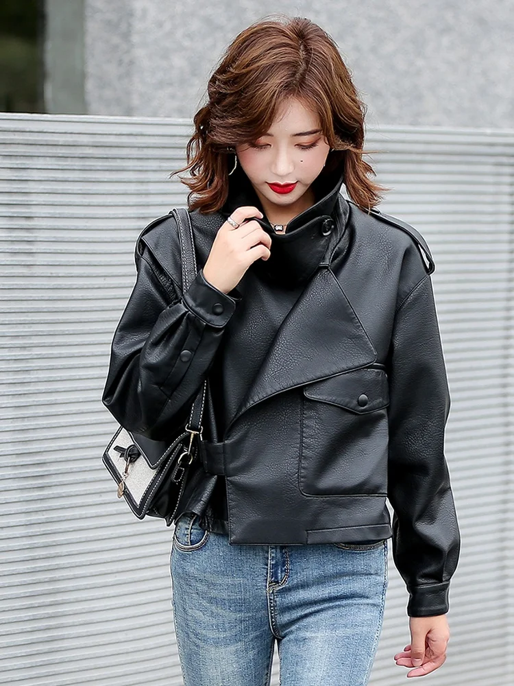 Jiang ung 本革ジャケット女性のルーズフィットシープスキンコート韓国 Sle 秋の新しいプラスサイズのボタン装飾