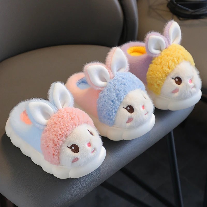 Children\'s Home Cotton Slippers Cartoon Rabbit Anti-slip Indoor Warm Winter Fluffy Slippers Girls Princess Shoes Slippers Kids