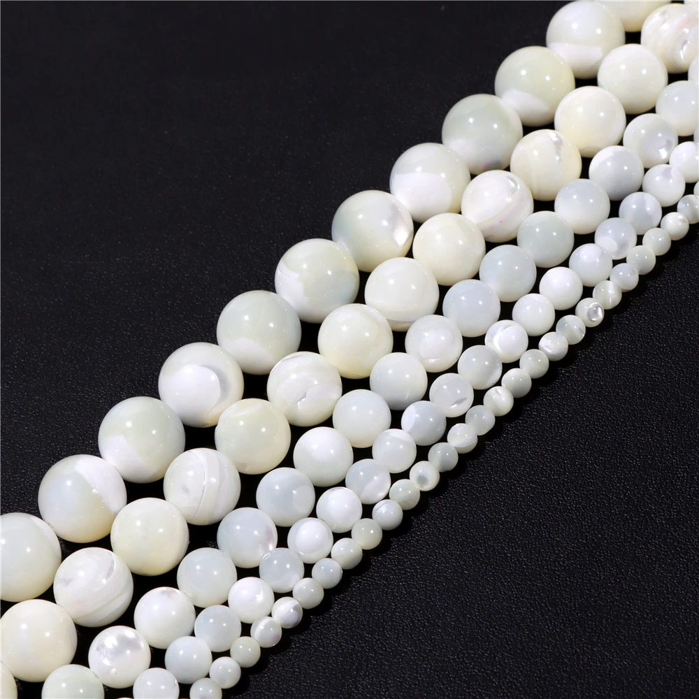 Natural Round Trochus Shell Bead White Mother Of Pearl 4-12mm Loose Spacer Beads For Jewelry Making DIY Bracelet Necklace 15''