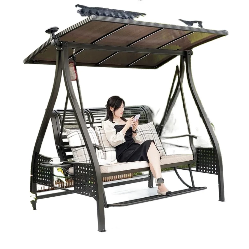

Outdoor swing, outdoor courtyard double rocking chair, wrought iron adult rattan chair