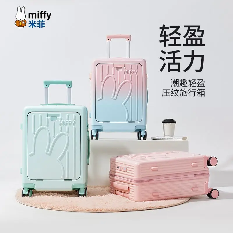 New Miffy 2D‑style creative front‑opening zipper travel suitcase anime‑themed merchandise cartoon large‑capacity rolling luggage