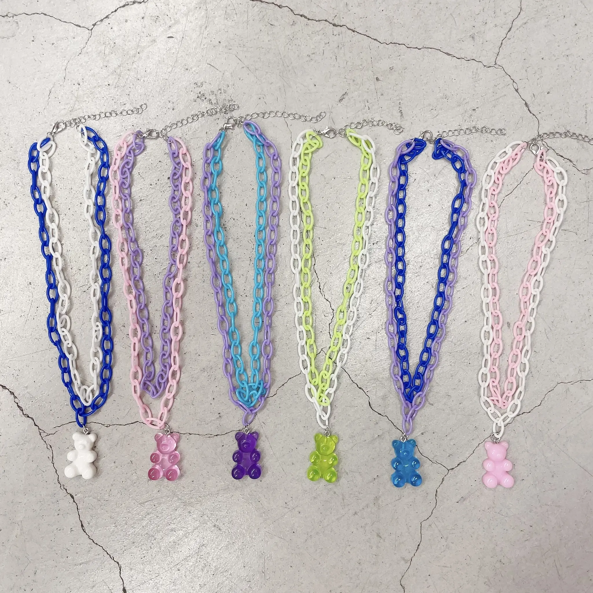 

Яркие цвета Y2k, милое крутое ожерелье, женское игривое ожерелье с подвеской в виде медведя, двойные цепочки, ожерелье-макарон для женщин