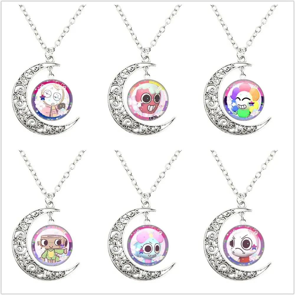 Horror Game Goob Pebble Dandy's World Necklace Cute Funny Meme Kawaii  Glass Cabochon Pendant The Moon Necklace Jewelry Gifts