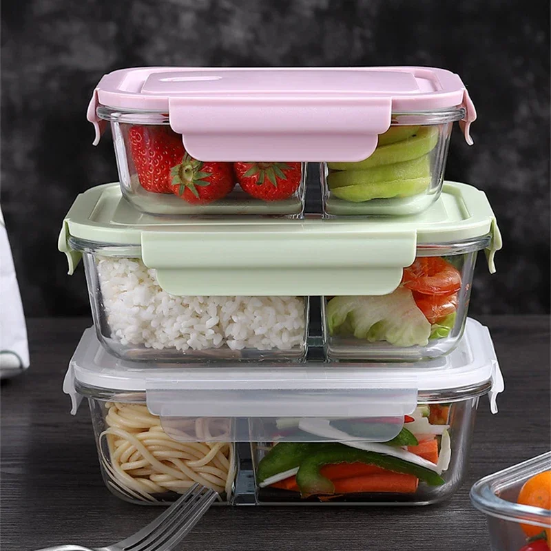 Glass Lunch Box Sealed Fresh-Keeping Box with Lid Portable Student Picnic Box Microwave-Heated Special Food Container Bento Box