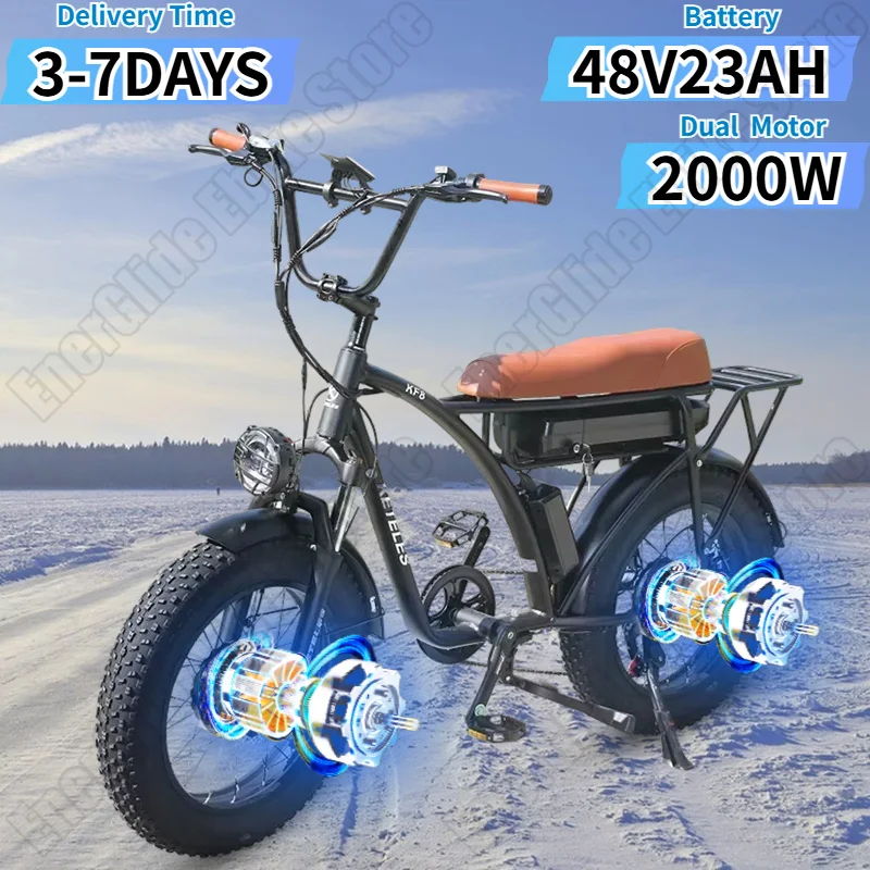 KETELES KF8 E-bike 2000W Dual Motor 48V23AH Lithium Battery Aldult off-road Electric Bike 20*4.0 Fat Tire Snow Electric Bicycle