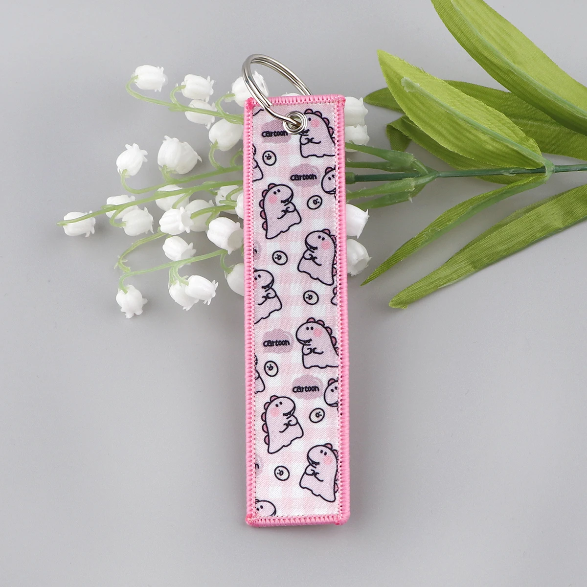 1PCS Cute Pink Dinosaur Embroidery Key Fobs Keychain for Motorcycle Cars Key Holder Jewelry Chaveiro Friends Gifts