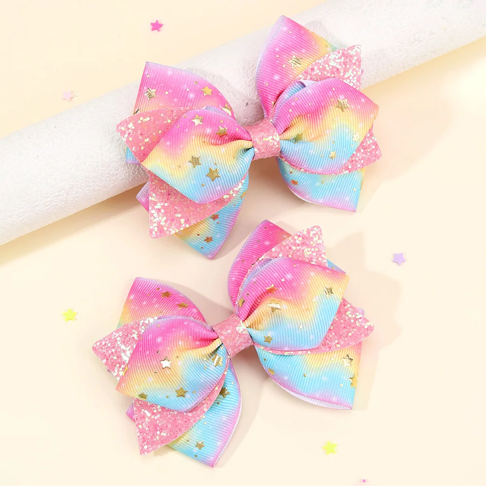 2 قطعة قوس قزح ستار مقاطع الشعر الحلو بريق الترتر دبابيس الشعر جديد الشريط باريت للفتيات الأطفال أغطية الرأس إكسسوارات الشعر هدية #2
