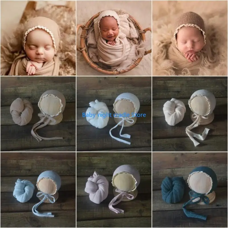 J2FF الوليد صور اطلاق النار مجموعة كشكش تقليم قبعة التفاف بطانية صور الدعائم الطفل الانتحال الدعائم الرضع التصوير الزي 2 قطعة