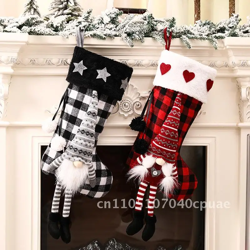 

New red black lattice hanging feet Christmas stocking Christmas holiday decoration gift bag decoration