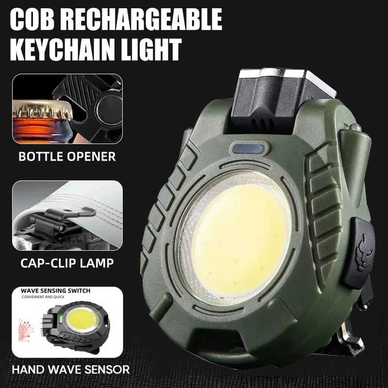 COB Keychain Lights Hand Wave Sensor Flashlight Multifunctional Portable Clip-on Hat Light Headlight Outdoor Working  LED Lamp