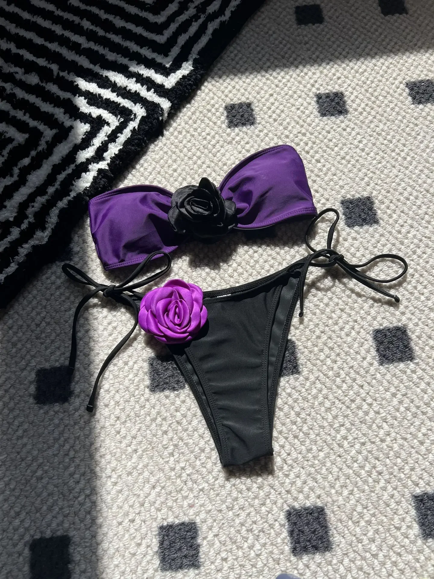 8 Kleuren 3d Bloemen Bandeau Hoog Uitgesneden Bikini Vrouwelijk Badpak Vrouwen Badmode Tweedelige Bikini Set Bader Badpak 2024