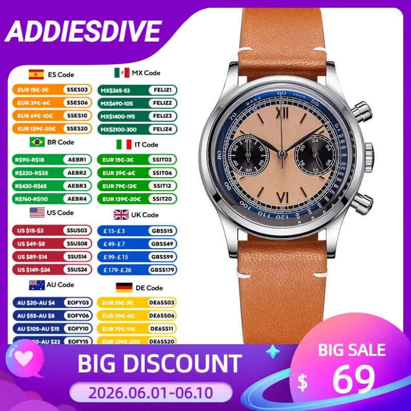 ADDIESDIVE AD2037 Men Quartz Watch Multifunctional 24 Hour