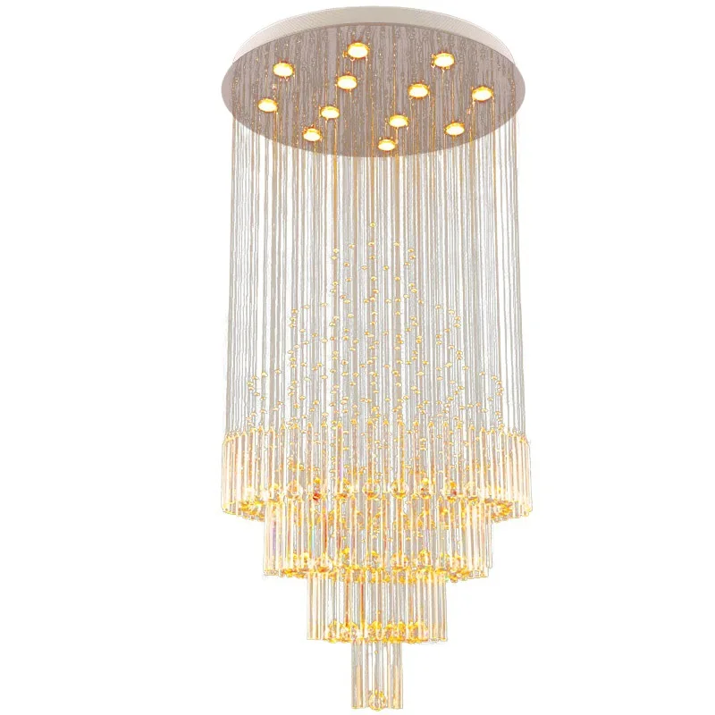 

European style, light luxury, living room, crystal lamp, large chandelier, rotating, stairwell