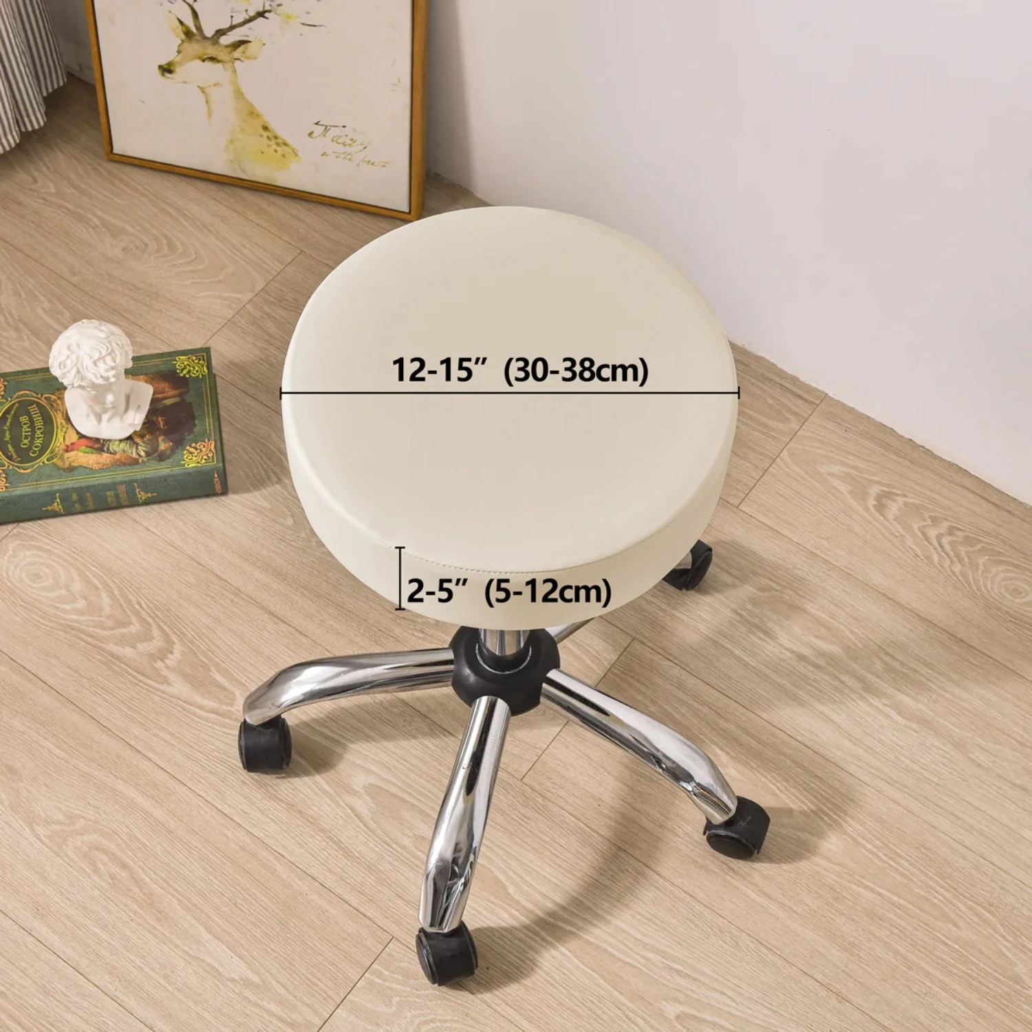 PU Circular Chair Cover Waterproof Cushion Stool Cover Elastic Dining Seat Case Solid Color Thickened Seat Slipcover  Decor