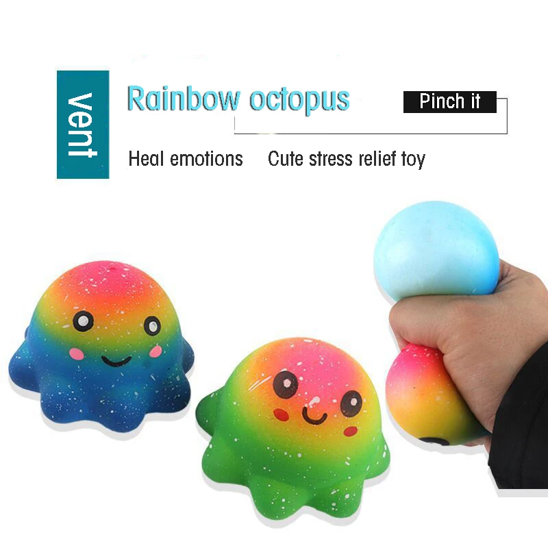 Kawaii Colorful Octopus Cure Stress Decompression Vent Girl Kids Toy TPR Fidgeting toy Stress ball Party Game Birthday Present
