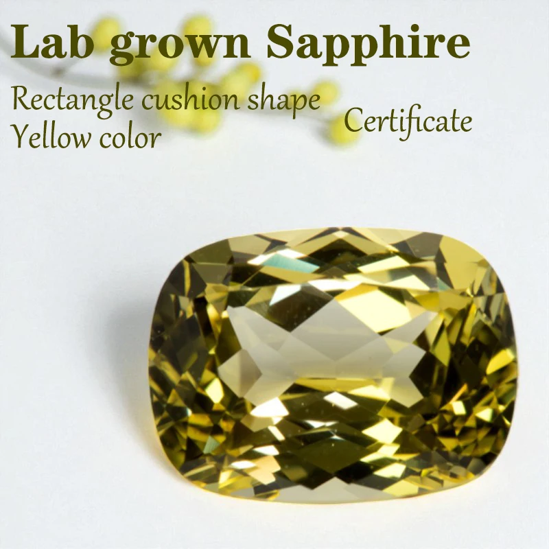 

Lab Grown Sapphire Rectangle Cushion Shape Yellow Color VVS1 DIY Advanced Jewelry Making Materials with Certificate Wholesale