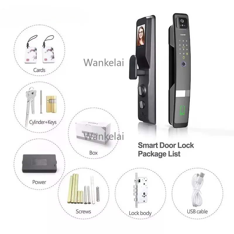 3D Face ID Smart Camane Password Safe Lock Mortise Keyless Door Lock Safety Electronic Fingerprint Lock Cylinders