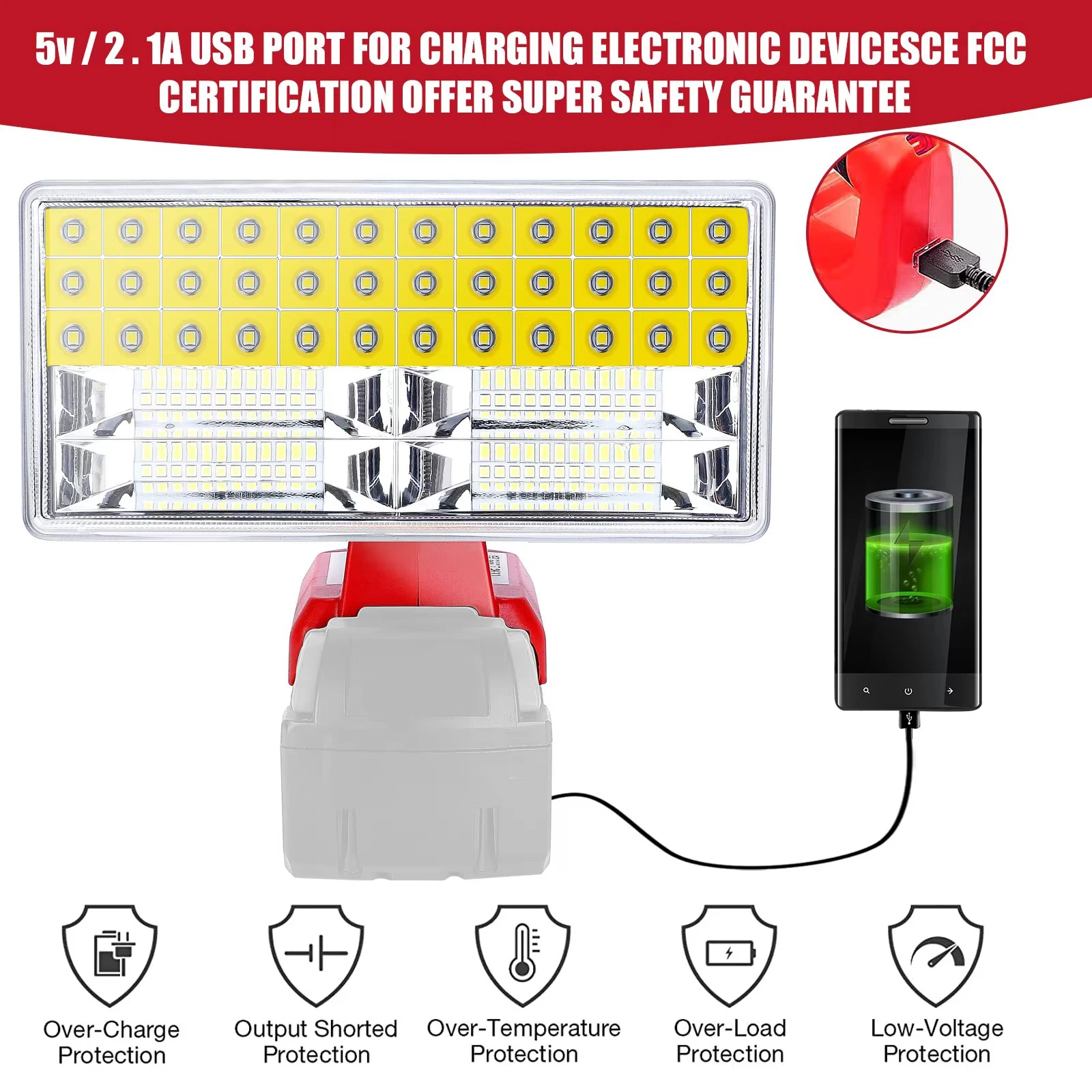 4200LM 40W 18V for Dewalt for Milwaukee 14.4-20V Max Horizontal Lamp