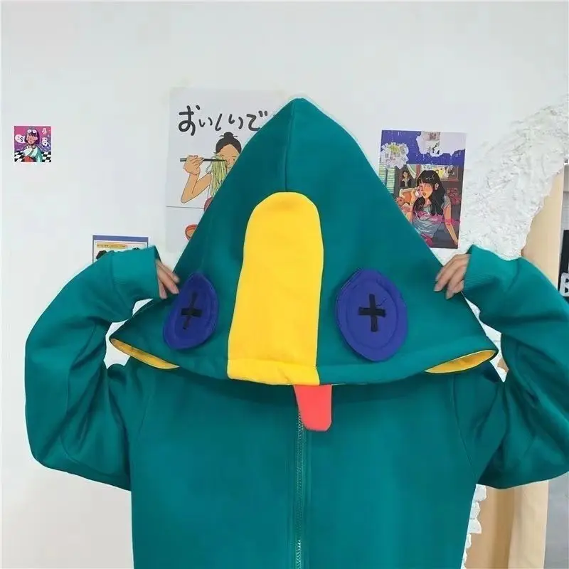 Two Dimensional Zip Hoodie Han Fan Frog Large Size Sweater Women and Men Kawaii Fried Street Hooded Zipper Pullover Loose Jacket