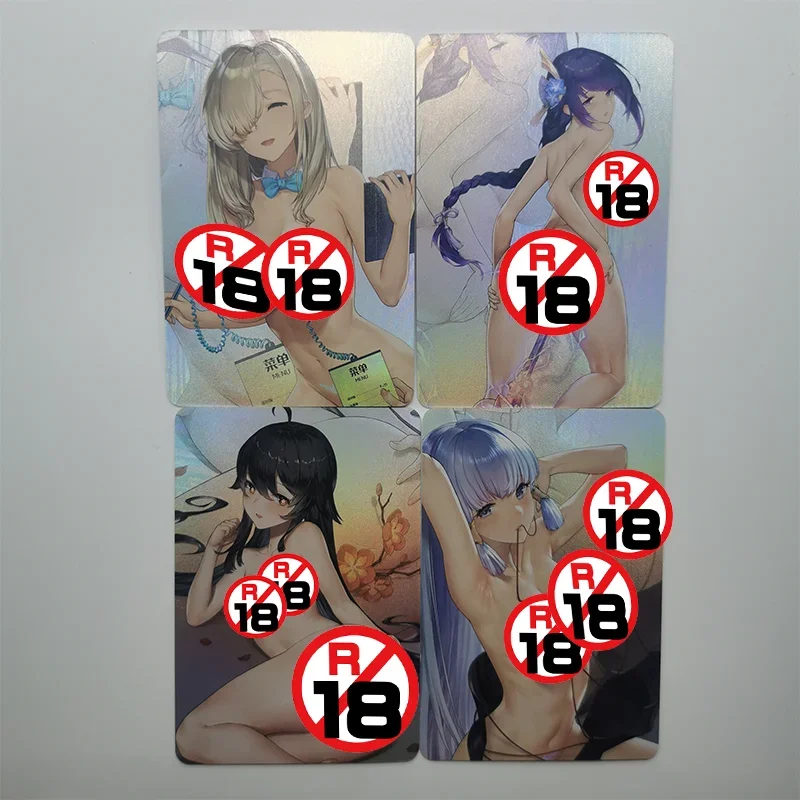 Cartes de collection de jeu Anime Girl, Ichinose Asuna, Genshin Impact, Hu Tao, Kamisato Ayaka Asuna, cadeau de Noël, sexy, en stock, ensemble de 4 pièces