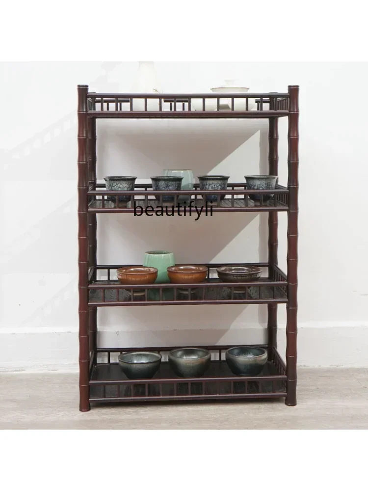 S Retro Bamboo Multi-camada Prateleira Multi-funcional Rack de Piso Simples Teaware Display Prateleira de Armazenamento