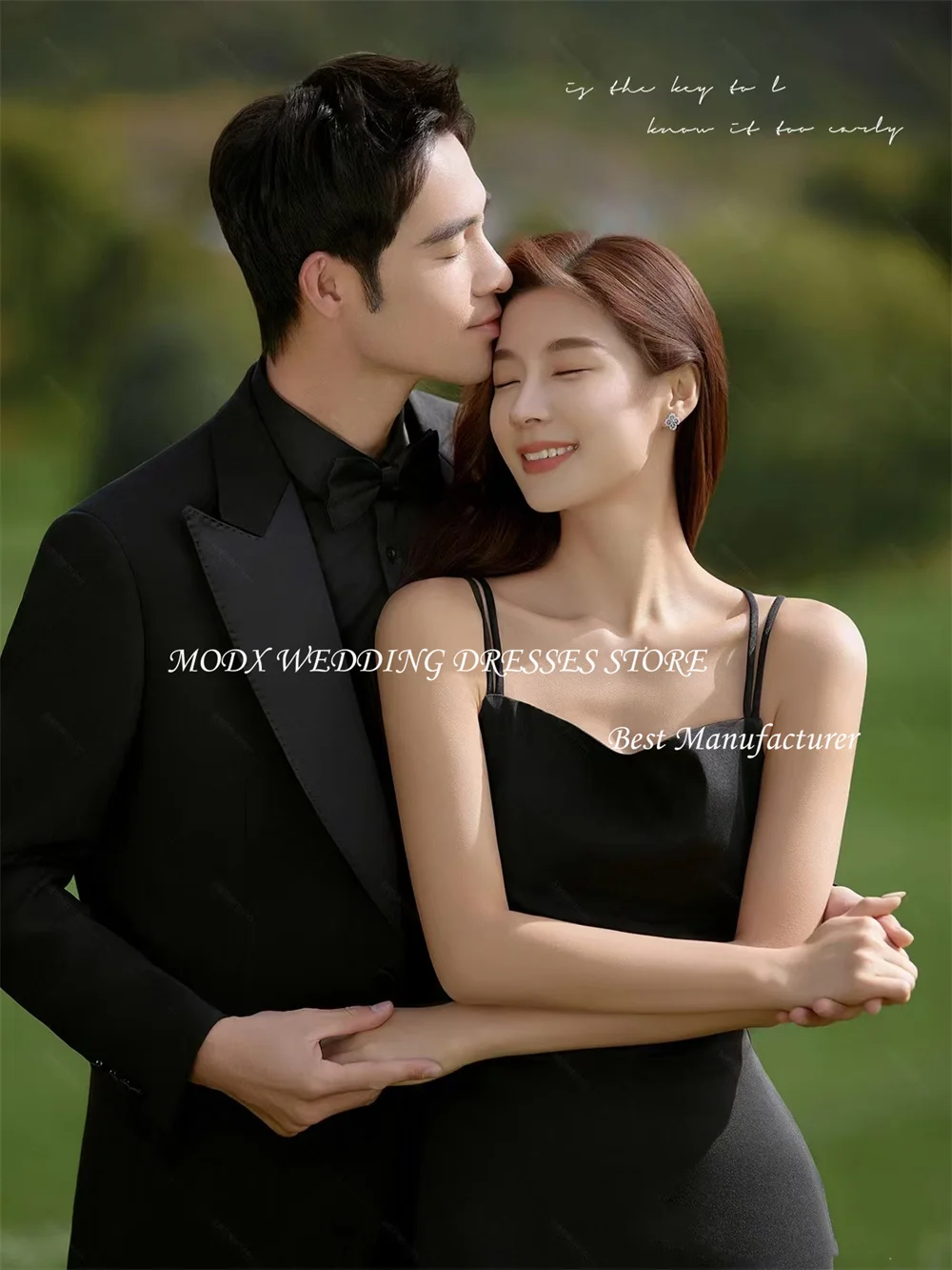 MODX فساتين زفاف كورية بسيطة بحورية البحر باللون الأسود لالتقاط الصور من الساتان وحزام سباغيتي على شكل حرف v بطول الأرض بدون ظهر على شكل جسر #4