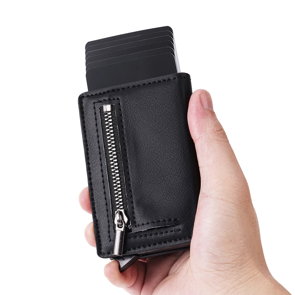 CASEKEY Men Wallet Nappa Genuine Leather Magnetic Closure Trifold Smart Wallet RFID Pop Up Card Holder Small Purse Money Bag