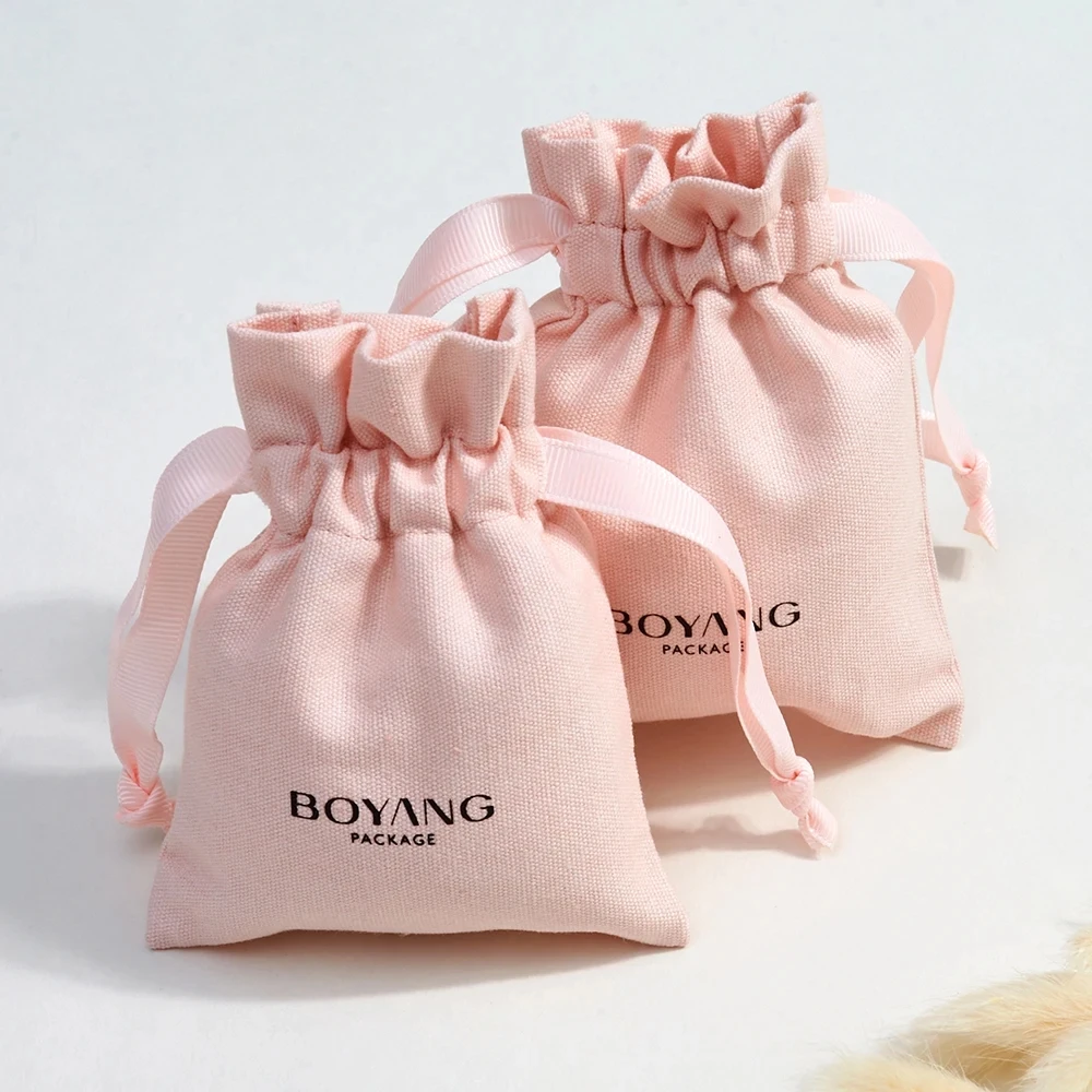 Custom Logo Bag Pink Cotton Bags Jewelry Drawstring Gift Packaging Canvas Pouch Party Regalos Para Mujer Merry Christmas Packag