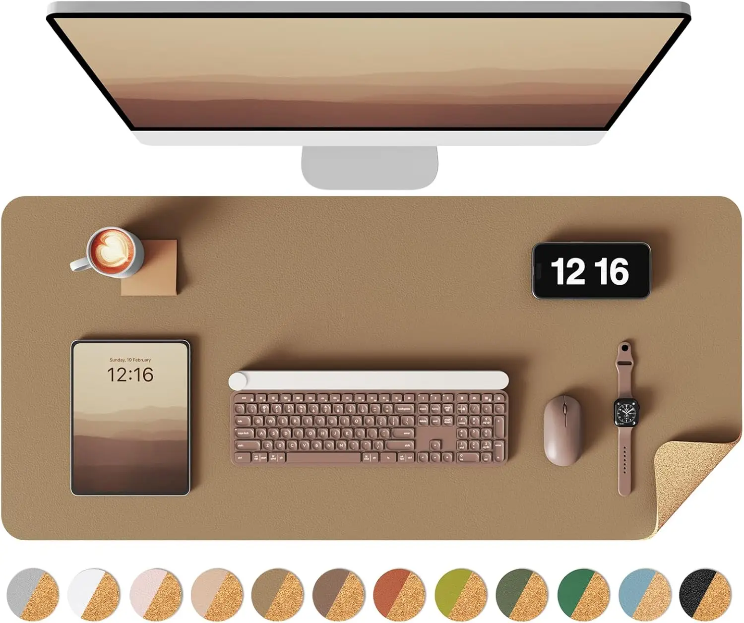 Doppelseitige Schreibtischunterlage, Leder-Schreibtischmatte, Öko-Kork Schreibtischunterlage, Große Mausunterlage, Wasserdichte Schreibtischauflage für Büro/Zuhause – Detail 9