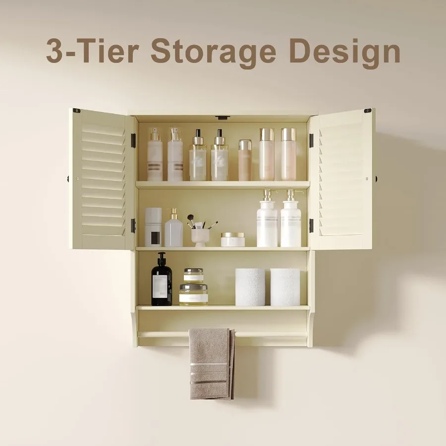 Настенный шкаф для ванной комнаты с полотенцами, вешалка 23,6 л x 8,8 В x 29,5 л, материал МДФ, аптечка, 2 двери над унитазом, экономия места