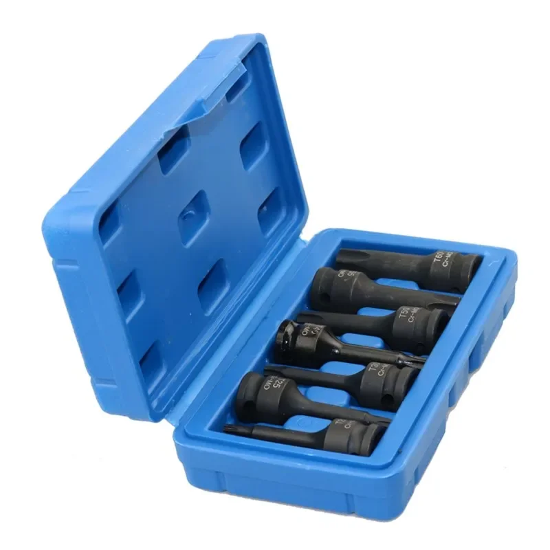 7pcs 3/8-Inch Drive Cr-Mo Metric Allen Hex Driver Impact Spline Bit Socket Set Size T20-T60 M5-M14