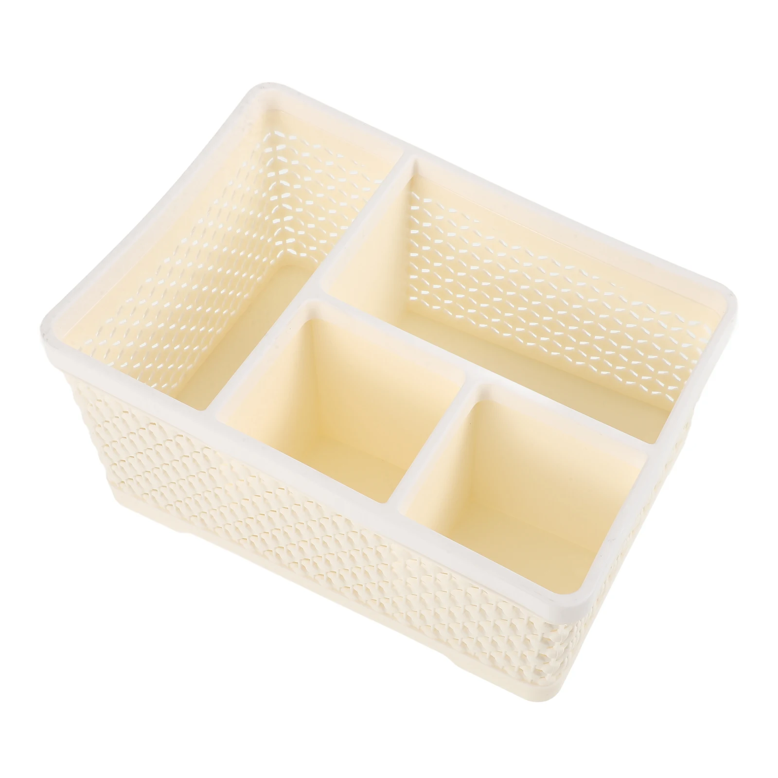 4 Compartment Skin Care Organizer Plastic Makeup Storage Box for Desk Vanity Bathroom Organizing Essentials Beige