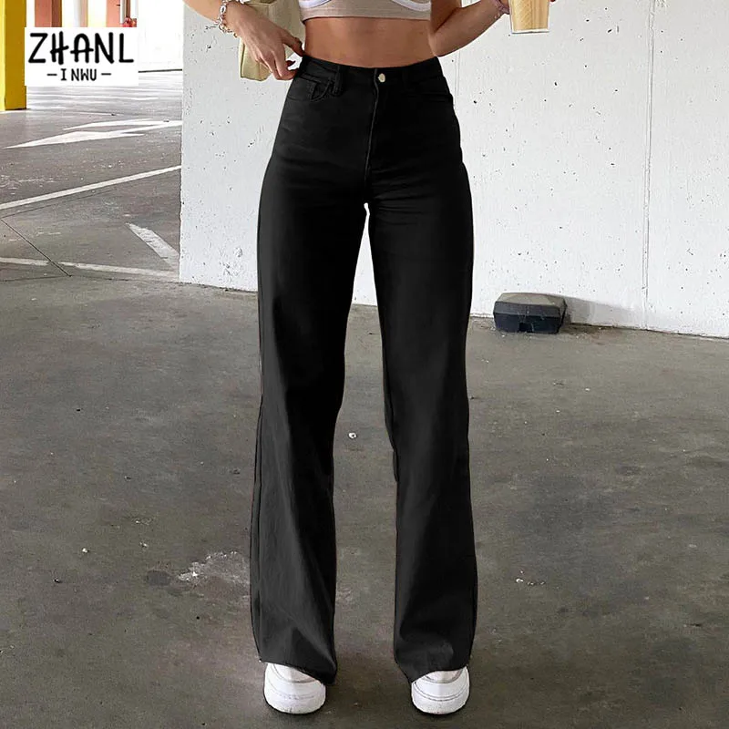 Y2K Hohe Strecth Frau Lose Schwarz Jeans Frauen Komfort Denim Breite Bein Hosen Feste Beiläufige Hosen Baggy Vintage Mom Ausgestelltes hosen