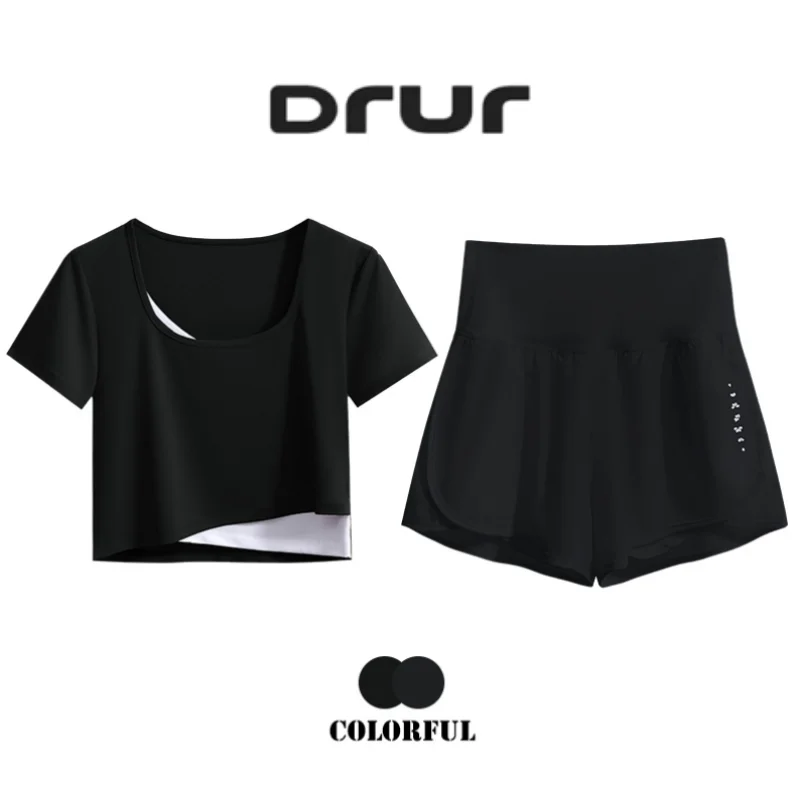 

Летний комплект для йоги DRUR для женщин, состоящий из двух предметов: спортивный укороченный топ с короткими рукавами и шорты, спортивный костюм для бега и фитнеса, новинка